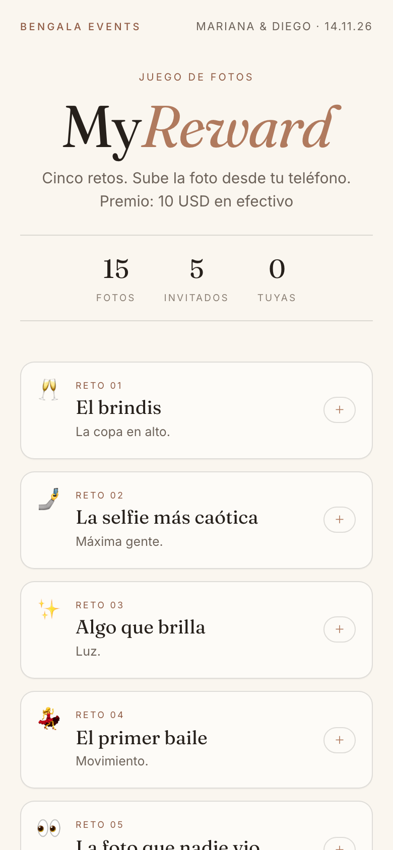 Pantalla de retos de MyReward